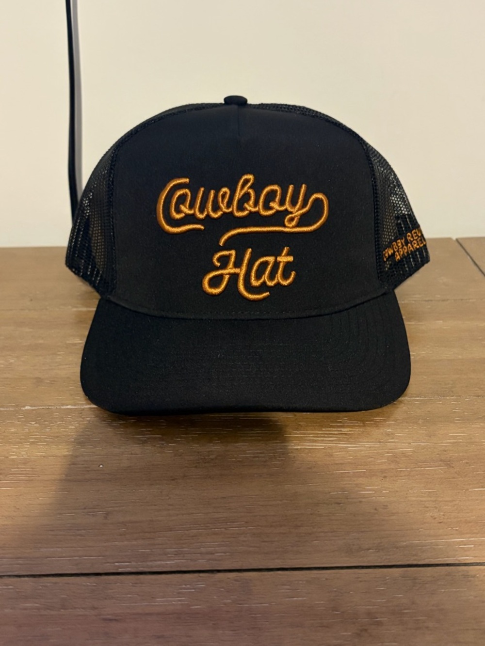 Cowboy Hat Black Mesh Trucker Cap with Gold Embroidery